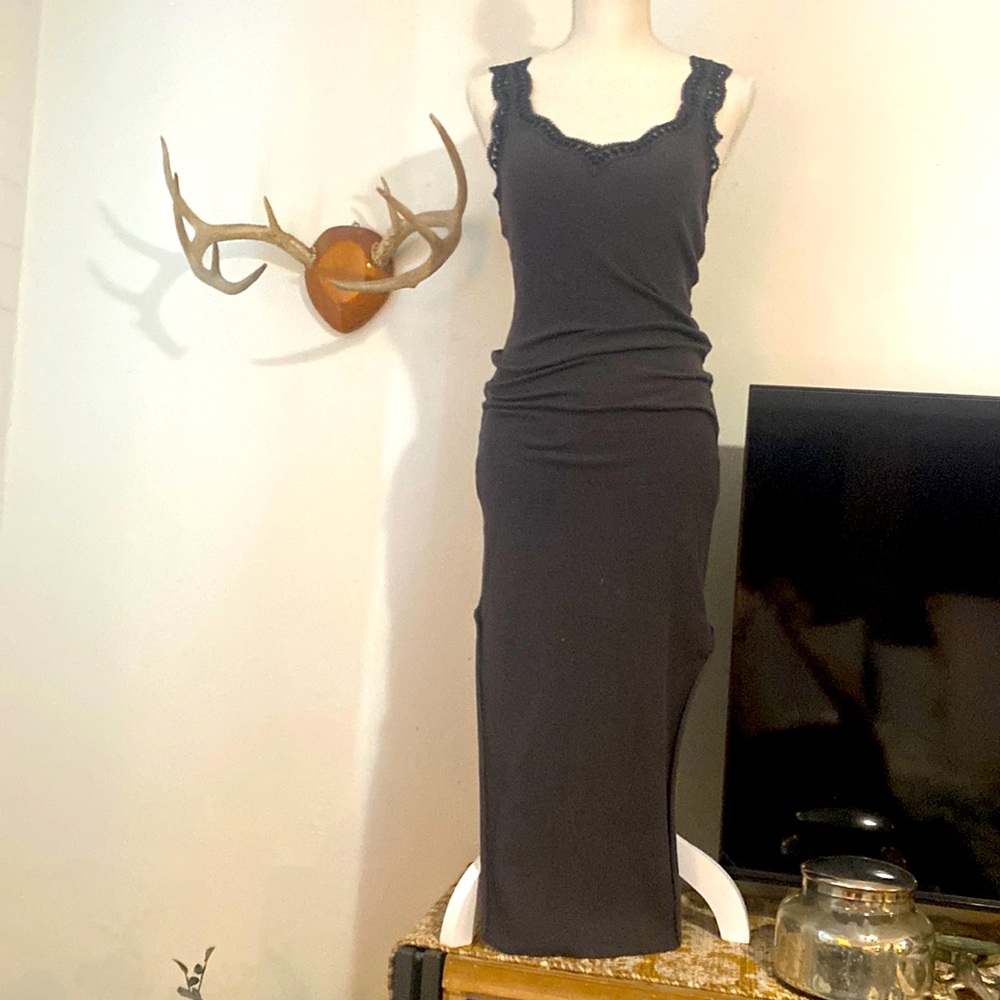 Free people Dress charcoal color sexy slit up the sides to the knee